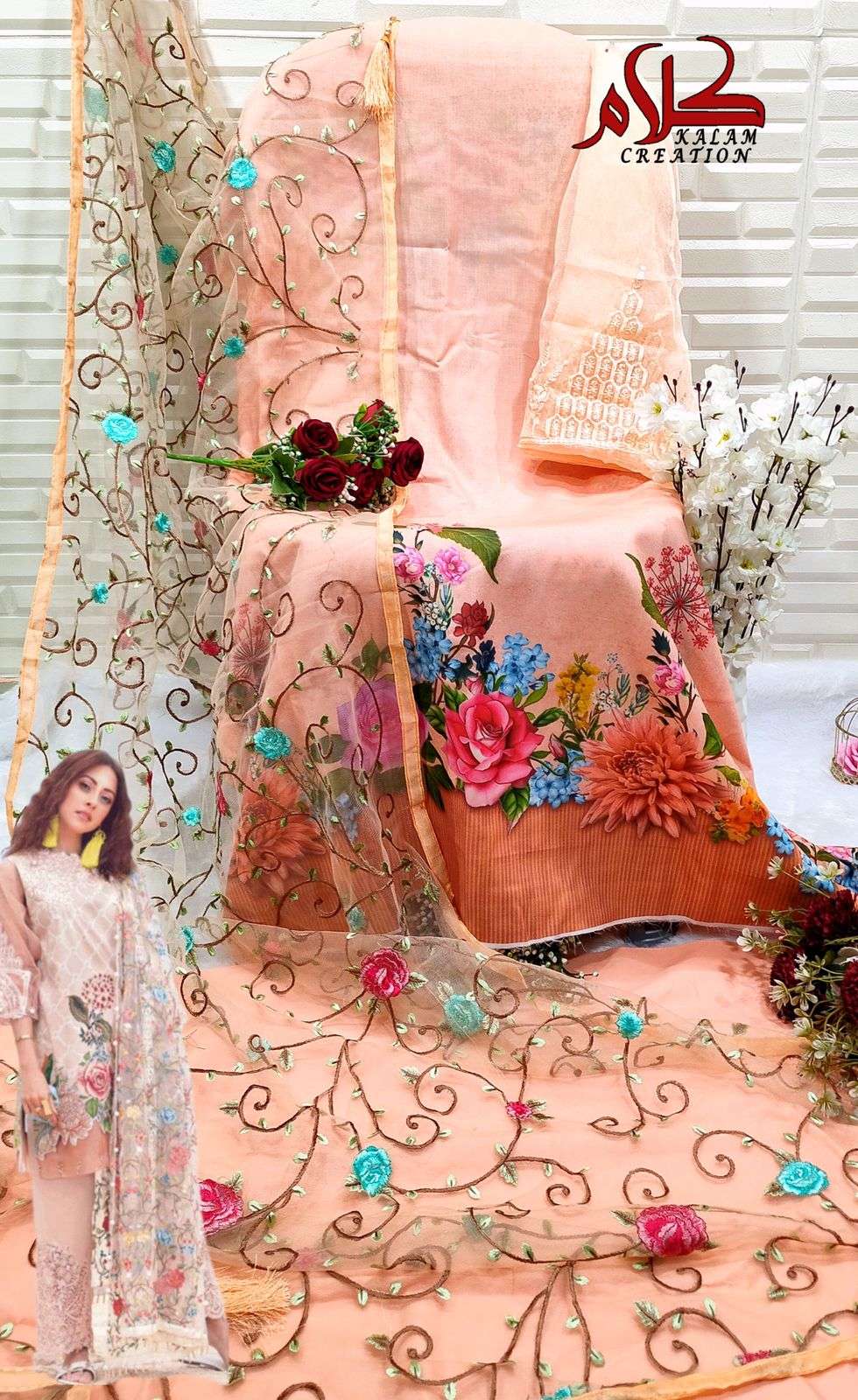 Luxury Lawn Collection By Kalam Creation 1001 To 1002 Series Beautiful Pakistani Suits Colorful Stylish Fancy Casual Wear & Ethnic Wear Pure Cotton Print With Embroidered Dresses At Wholesale Price
