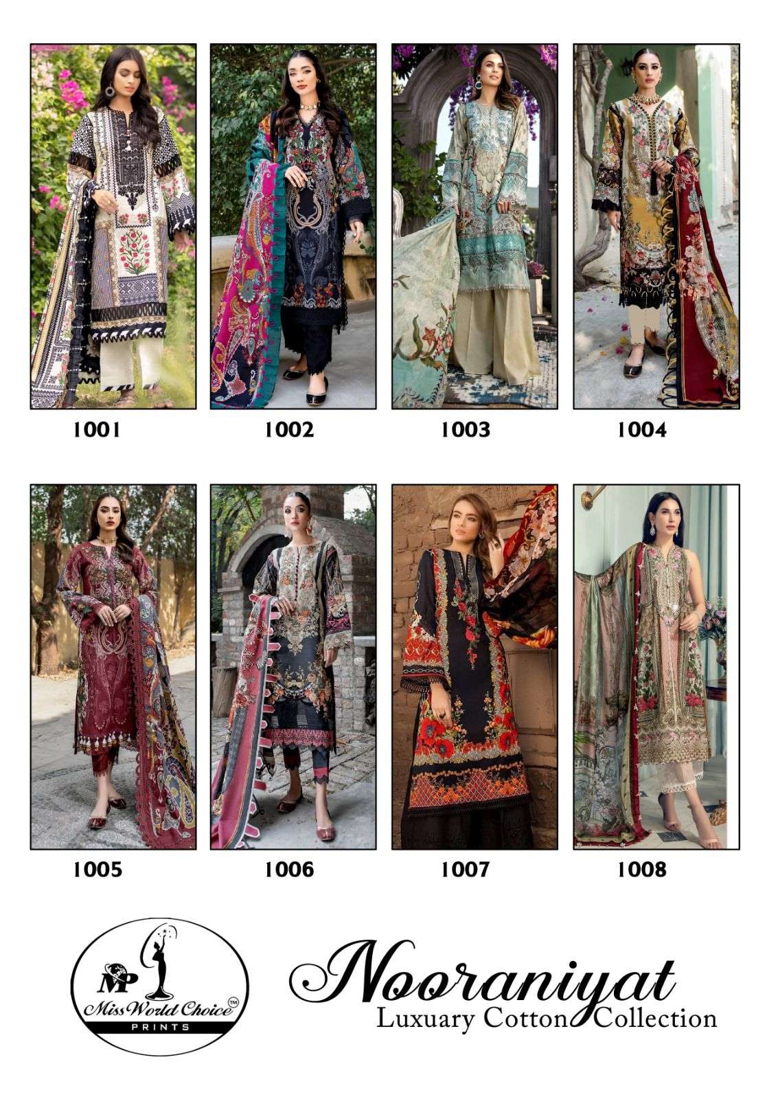 Nooraniyat By Miss World Choice 1001 To 1008 Series Beautiful Stylish Suits Fancy Colorful Casual Wear & Ethnic Wear & Ready To Wear Cotton Printed Dresses At Wholesale Price
