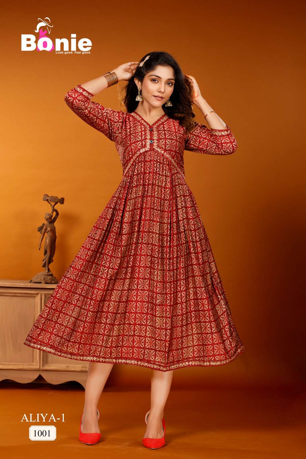 Aliya By Bonie 1001 To 1006 Series Beautiful Stylish Fancy Colorful Casual Wear & Ethnic Wear Chanderi Prints Kurtis At Wholesale Price