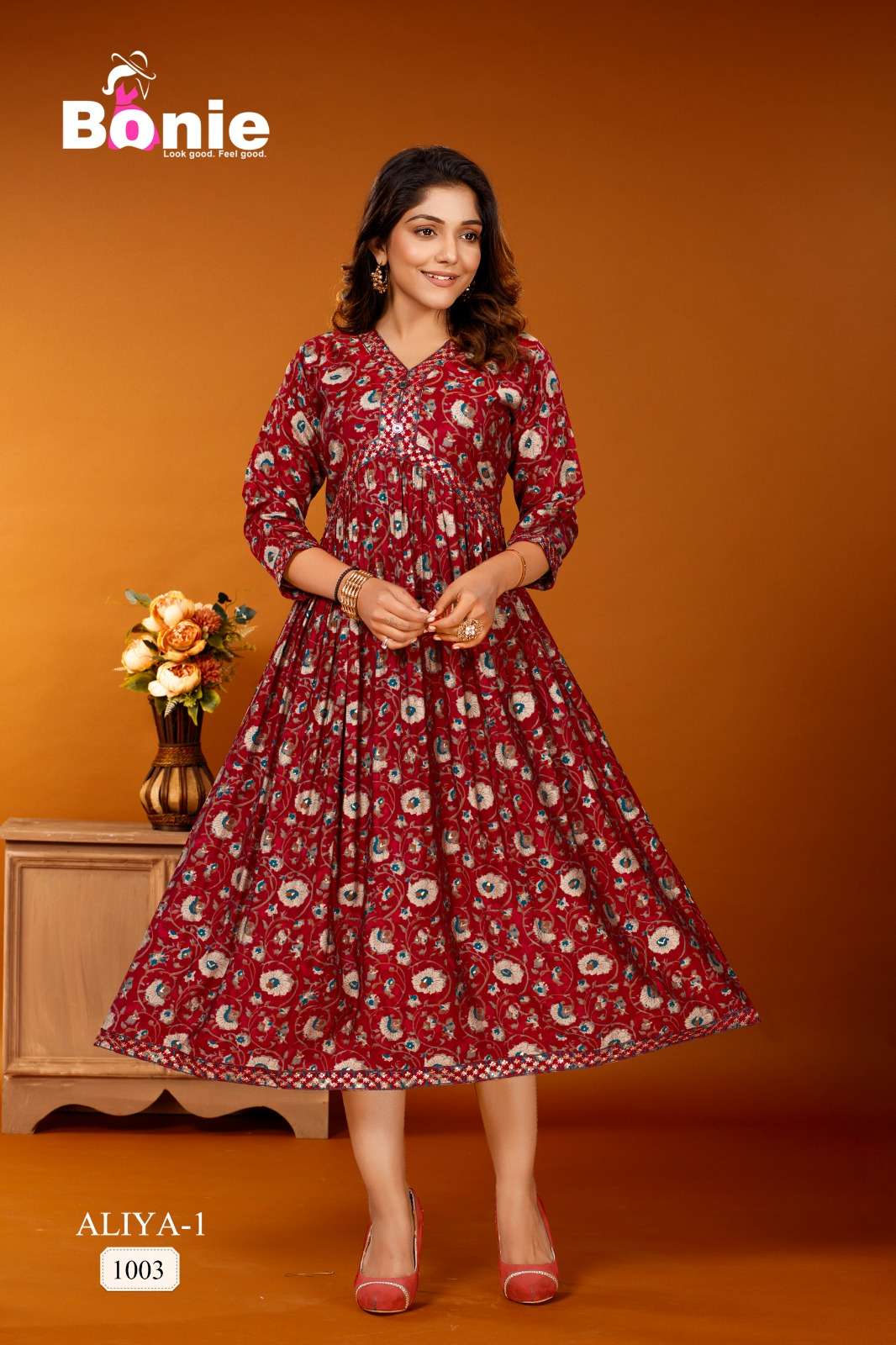 Aliya By Bonie 1001 To 1006 Series Beautiful Stylish Fancy Colorful Casual Wear & Ethnic Wear Chanderi Prints Kurtis At Wholesale Price