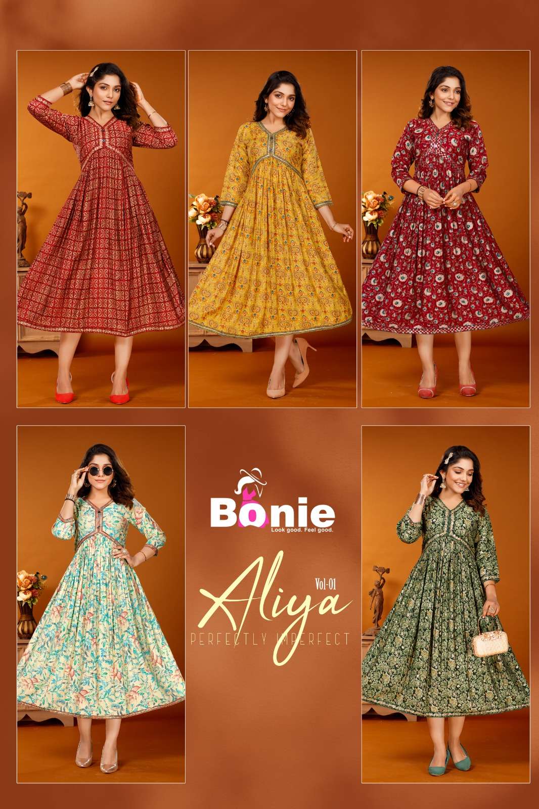 Aliya By Bonie 1001 To 1006 Series Beautiful Stylish Fancy Colorful Casual Wear & Ethnic Wear Chanderi Prints Kurtis At Wholesale Price