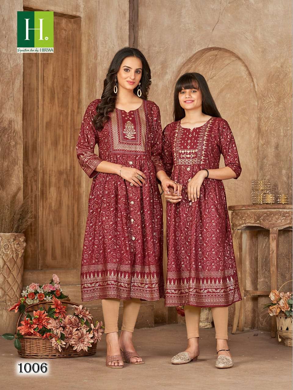 Me And Mom By Hirwa 1001 To 1008 Series Beautiful Stylish Fancy Colorful Casual Wear & Ethnic Wear Rayon Foil Kurtis At Wholesale Price