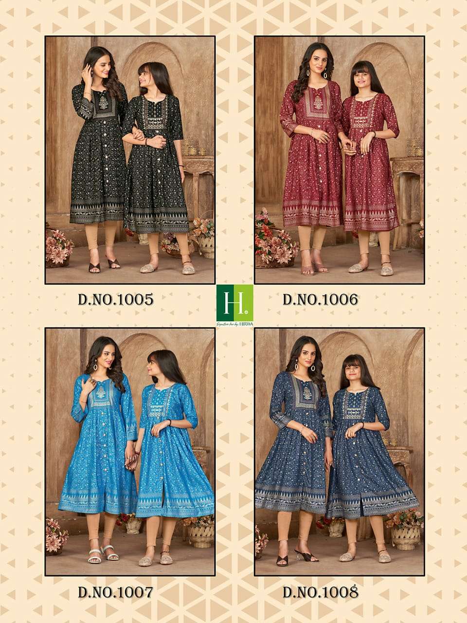 Me And Mom By Hirwa 1001 To 1008 Series Beautiful Stylish Fancy Colorful Casual Wear & Ethnic Wear Rayon Foil Kurtis At Wholesale Price