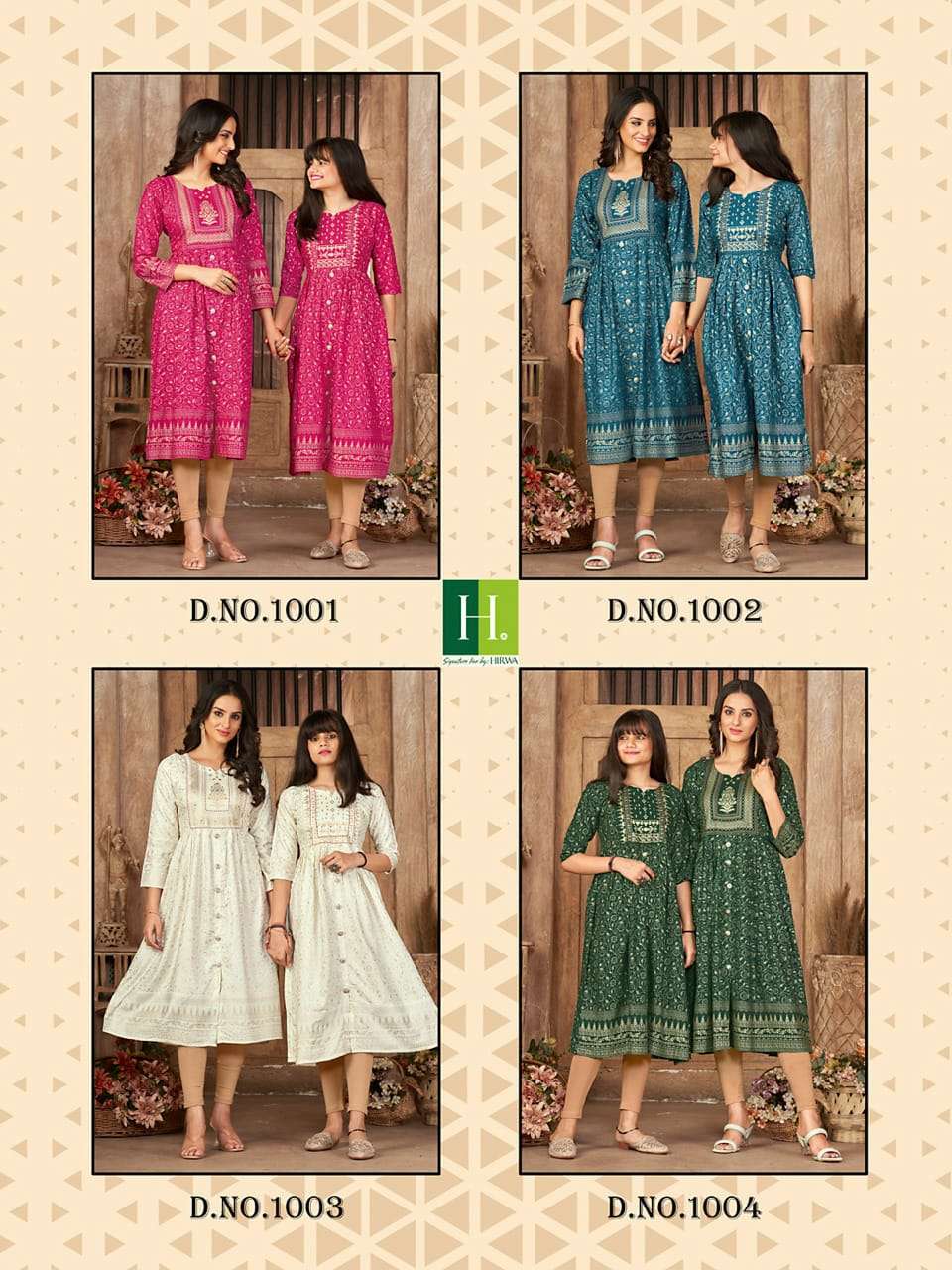 Me And Mom By Hirwa 1001 To 1008 Series Beautiful Stylish Fancy Colorful Casual Wear & Ethnic Wear Rayon Foil Kurtis At Wholesale Price