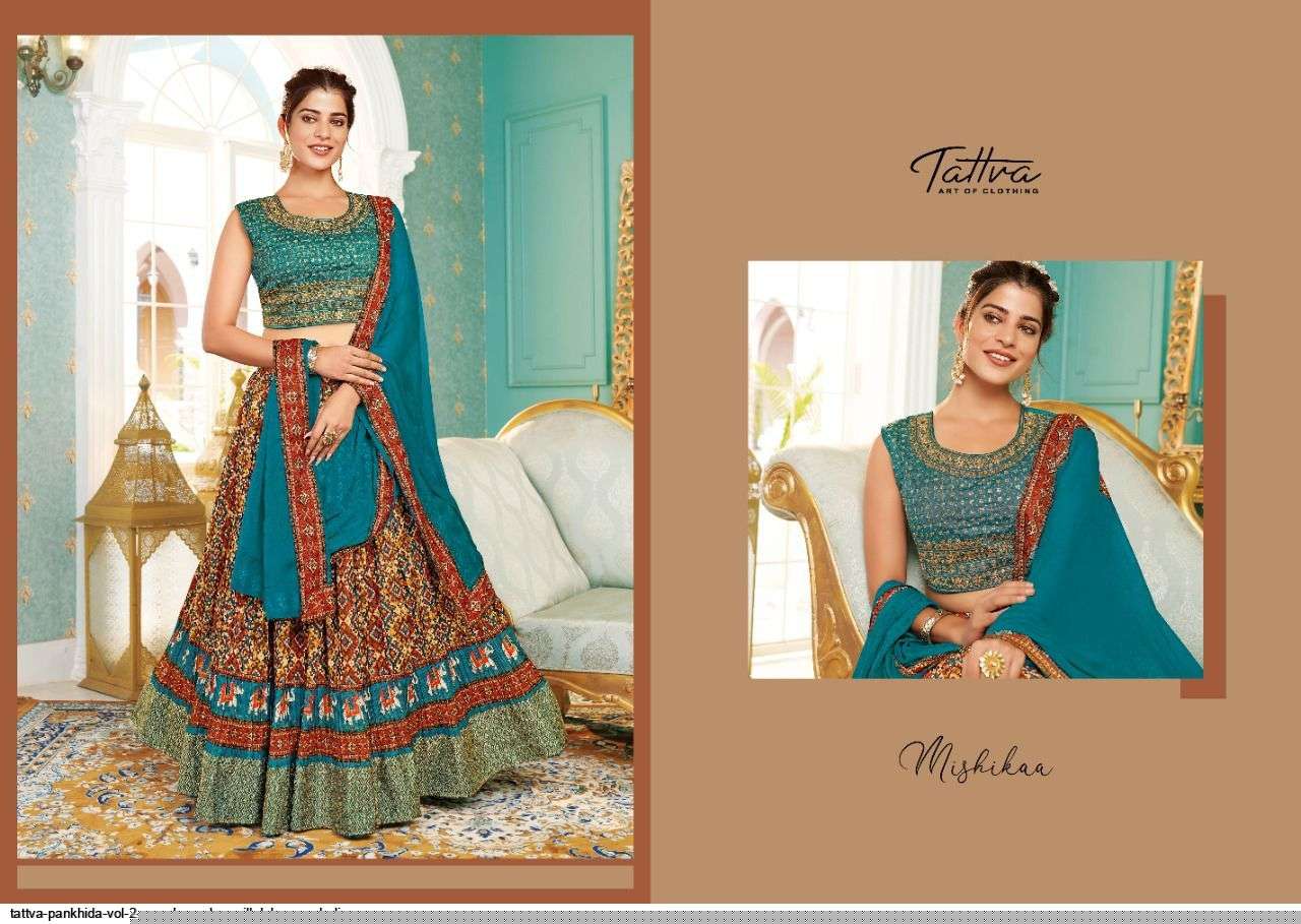 Pankhida Vol-2 By Tattva 01 To 03 Series Indian Traditional Beautiful Stylish Designer Banarasi Silk Jacquard Embroidered Party Wear Jacquard/Silk Lehengas At Wholesale Price