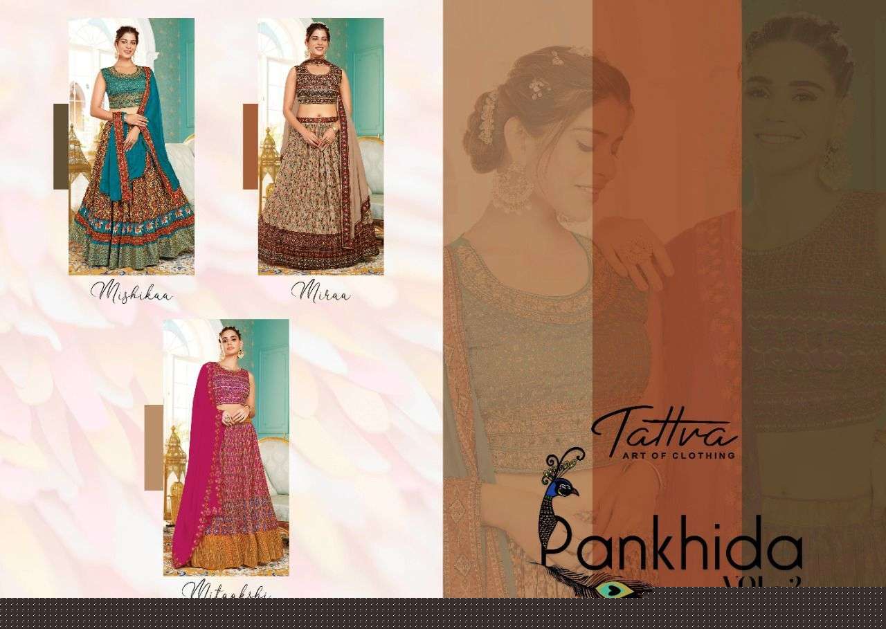 Pankhida Vol-2 By Tattva 01 To 03 Series Indian Traditional Beautiful Stylish Designer Banarasi Silk Jacquard Embroidered Party Wear Jacquard/Silk Lehengas At Wholesale Price