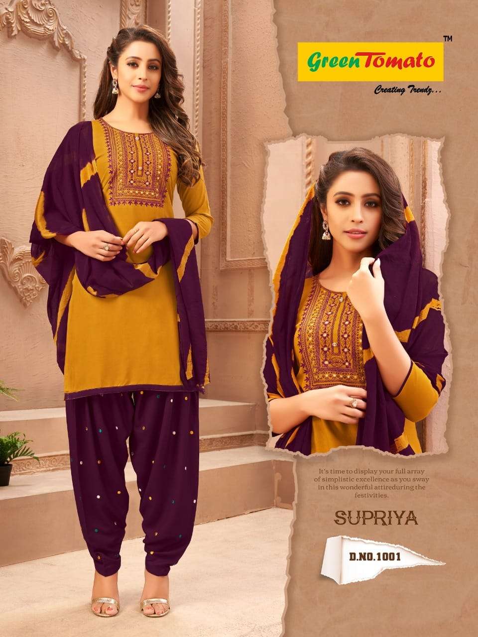 Supriya By Green Tomato 1001 To 1008 Series Beautiful Patiyala Suits Colorful Stylish Fancy Casual Wear & Ethnic Wear Heavy Rayon Dresses At Wholesale Price