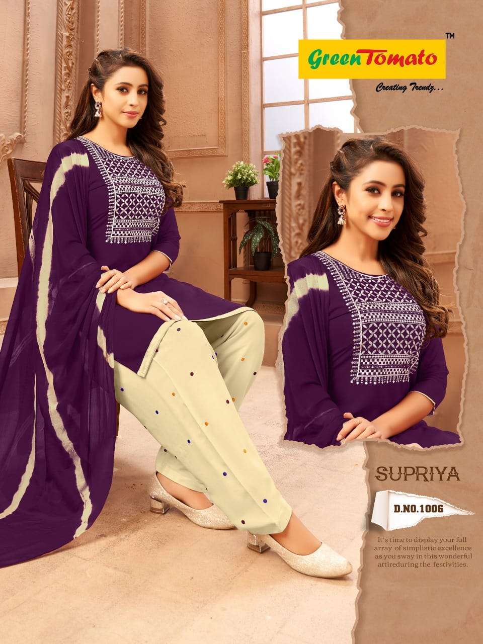 Supriya By Green Tomato 1001 To 1008 Series Beautiful Patiyala Suits Colorful Stylish Fancy Casual Wear & Ethnic Wear Heavy Rayon Dresses At Wholesale Price