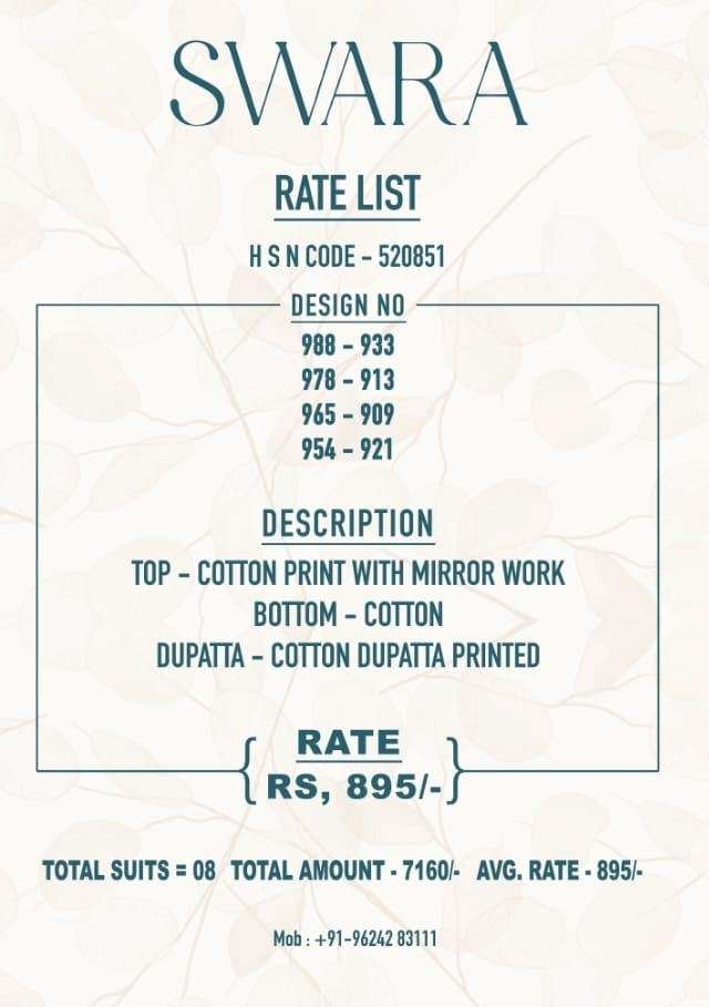 Swara By S-Nirukth Beautiful Suits Colorful Stylish Fancy Casual Wear Cotton Print With Work Dresses At Wholesale Price