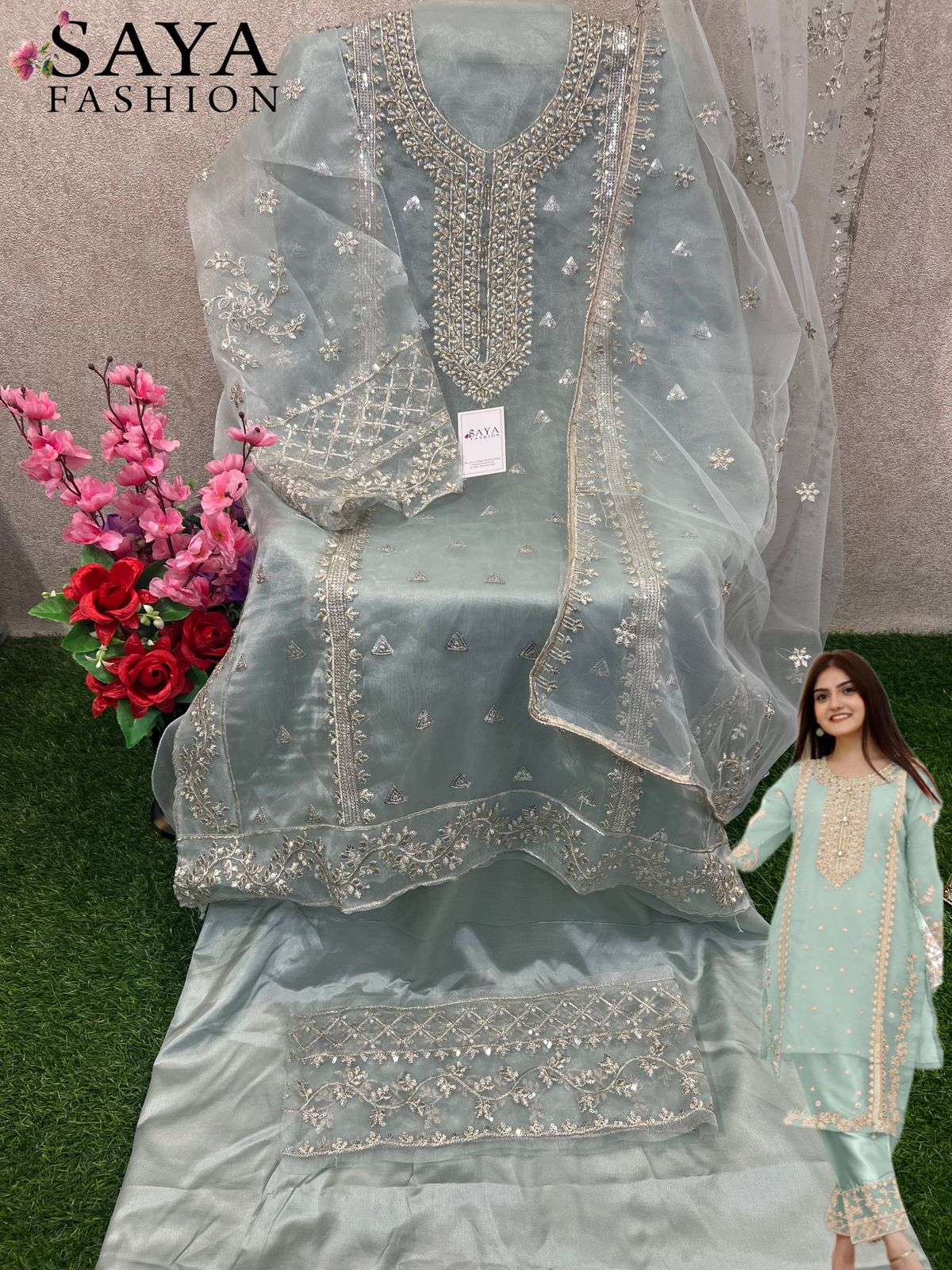 Saya-002 Colours By Saya Fashion 002-E To 002-G Series Pakistani Suits Beautiful Fancy Colorful Stylish Party Wear & Occasional Wear Organza Embroidered Dresses At Wholesale Price