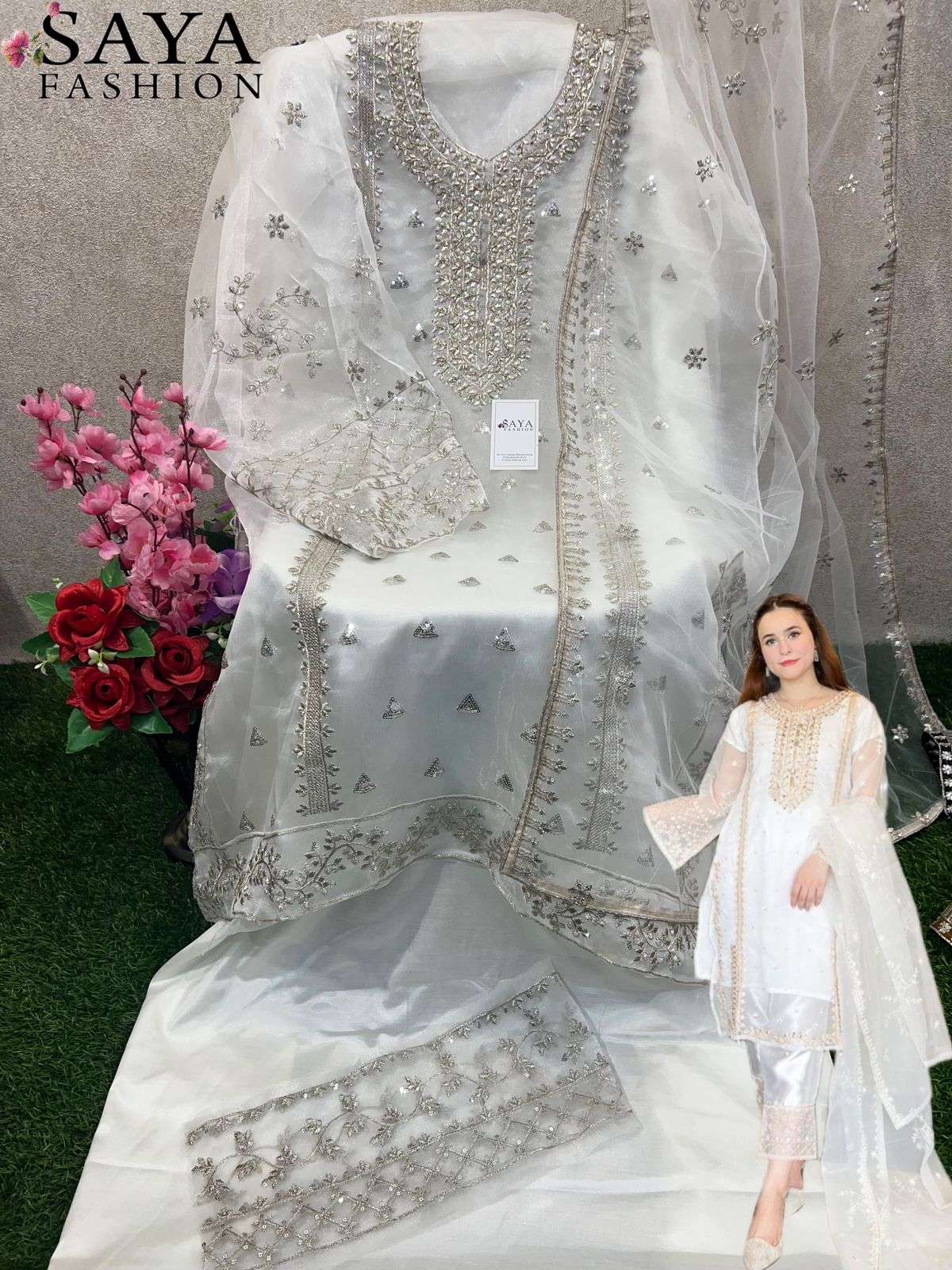 Saya-002 Colours By Saya Fashion 002-E To 002-G Series Pakistani Suits Beautiful Fancy Colorful Stylish Party Wear & Occasional Wear Organza Embroidered Dresses At Wholesale Price