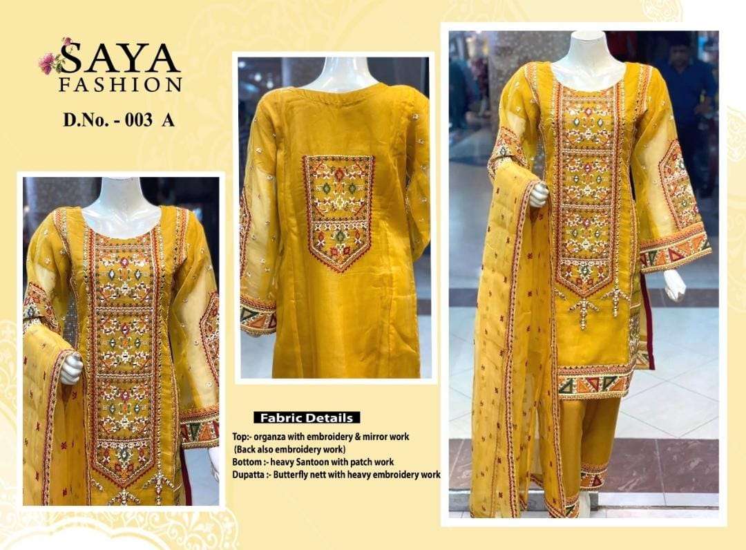 Saya-003 Colours By Saya Fashion 003-A To 003-B Series Pakistani Suits Beautiful Fancy Colorful Stylish Party Wear & Occasional Wear Organza Embroidered Dresses At Wholesale Price
