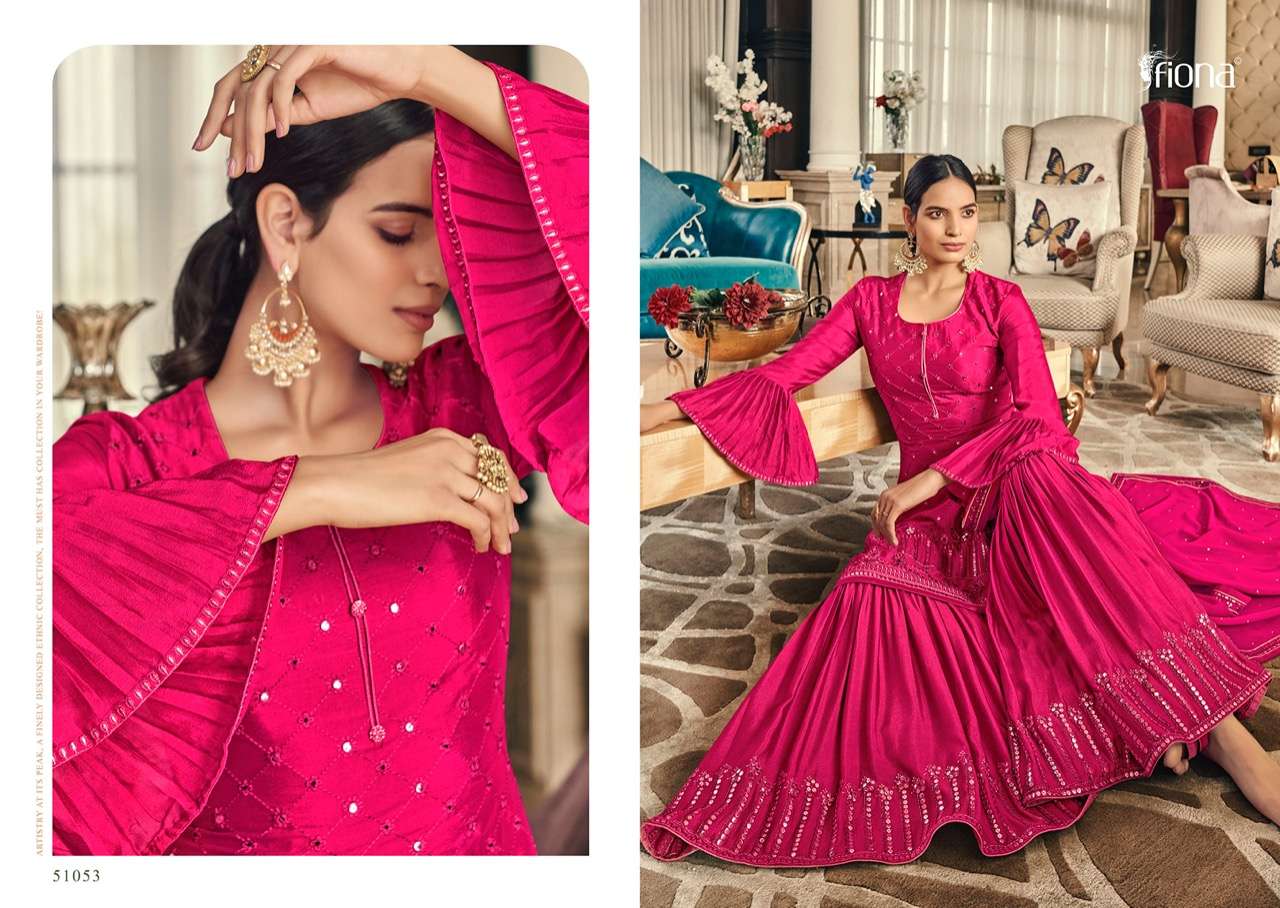 Shabana By Fiona 51051 To 51054 Series Designer Sharara Suits Collection Beautiful Stylish Fancy Colorful Party Wear & Occasional Wear Georgette Embroidered Dresses At Wholesale Price