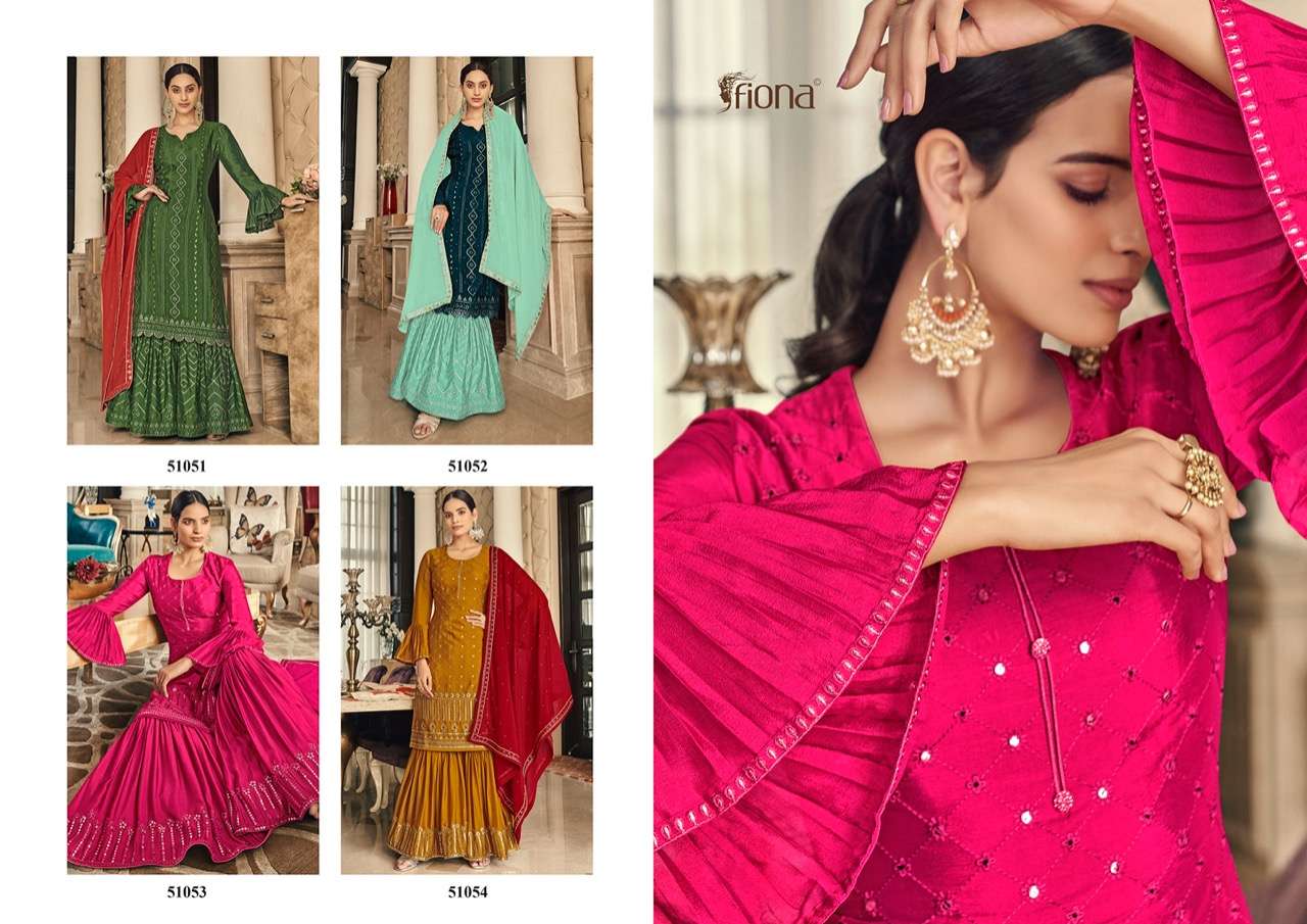 Shabana By Fiona 51051 To 51054 Series Designer Sharara Suits Collection Beautiful Stylish Fancy Colorful Party Wear & Occasional Wear Georgette Embroidered Dresses At Wholesale Price