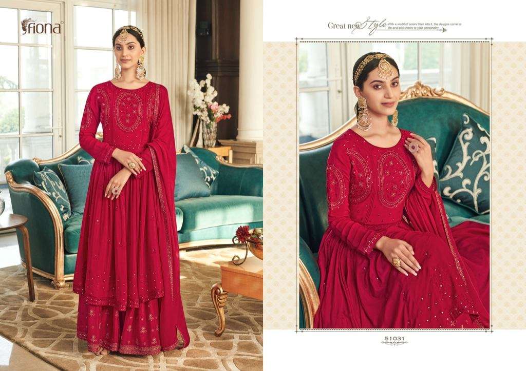 Sahana By Fiona 51031 To 51034 Series Designer Sharara Suits Collection Beautiful Stylish Fancy Colorful Party Wear & Occasional Wear Chinnon Embroidered Dresses At Wholesale Price