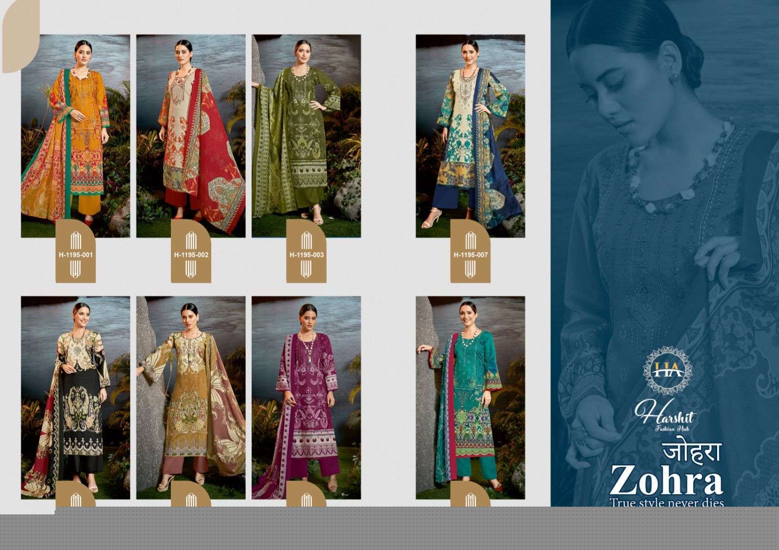 Zohra By Harshit Fashion Hub 1195-001 To 1195-008 Series Beautiful Suits Colorful Stylish Fancy Casual Wear Pure Cambric Cotton Print With Work Dresses At Wholesale Price