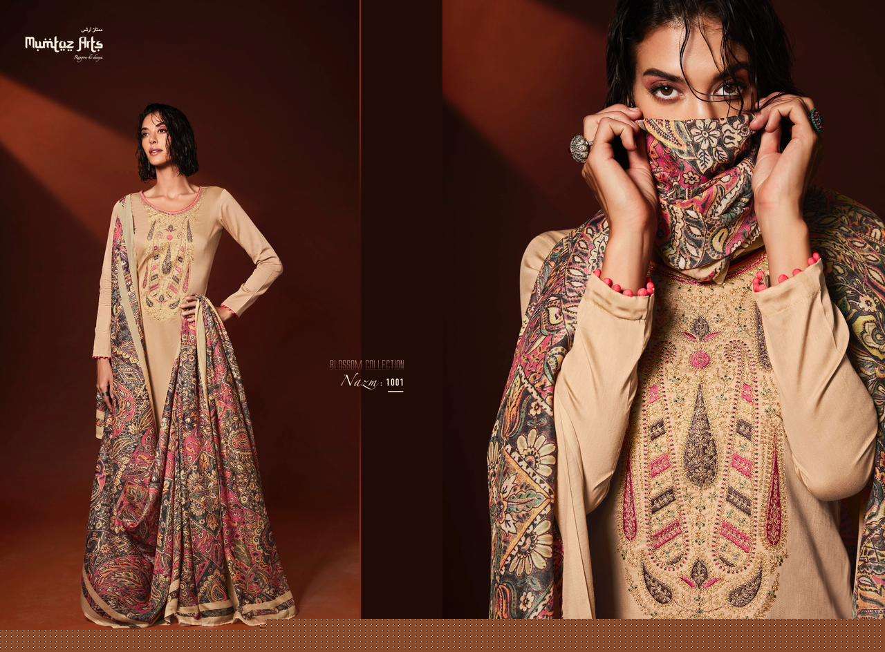 Nazm By Mumtaz Arts 1001 To 1007 Series Designer Festive Suits Beautiful Stylish Fancy Colorful Party Wear & Occasional Wear Viscose Jam Satin Print Dresses At Wholesale Price
