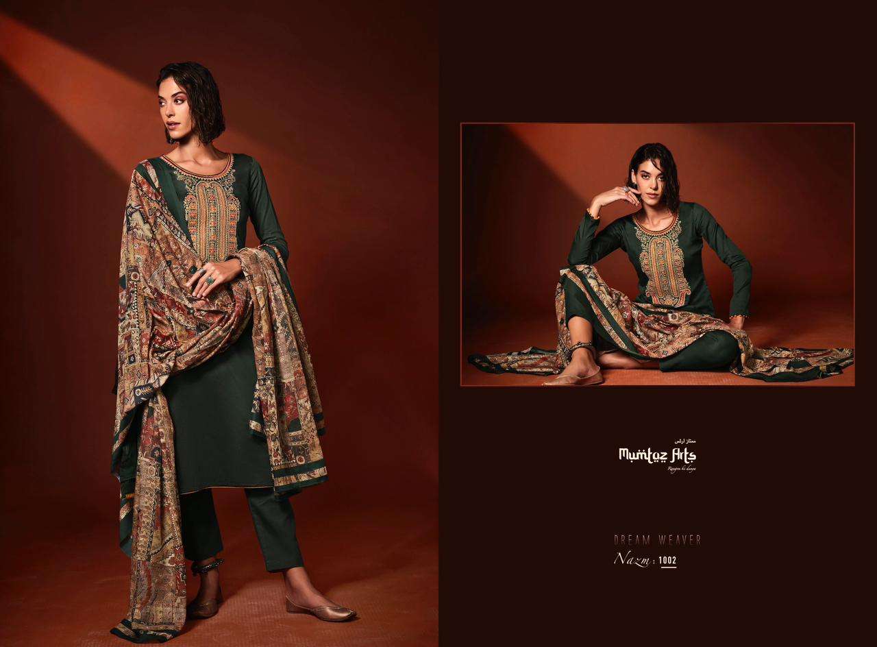 Nazm By Mumtaz Arts 1001 To 1007 Series Designer Festive Suits Beautiful Stylish Fancy Colorful Party Wear & Occasional Wear Viscose Jam Satin Print Dresses At Wholesale Price
