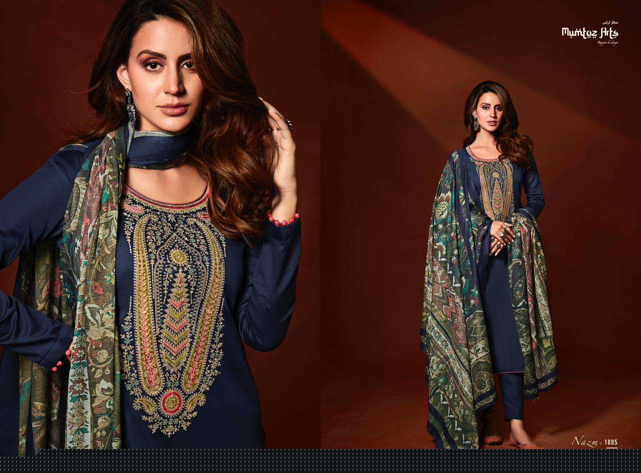 Nazm By Mumtaz Arts 1001 To 1007 Series Designer Festive Suits Beautiful Stylish Fancy Colorful Party Wear & Occasional Wear Viscose Jam Satin Print Dresses At Wholesale Price