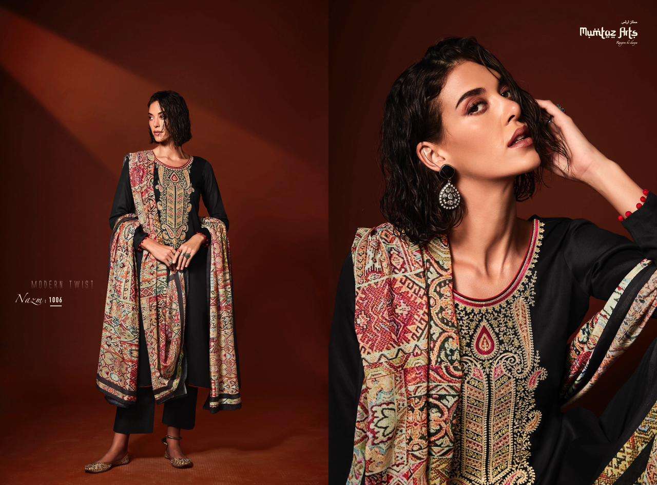 Nazm By Mumtaz Arts 1001 To 1007 Series Designer Festive Suits Beautiful Stylish Fancy Colorful Party Wear & Occasional Wear Viscose Jam Satin Print Dresses At Wholesale Price