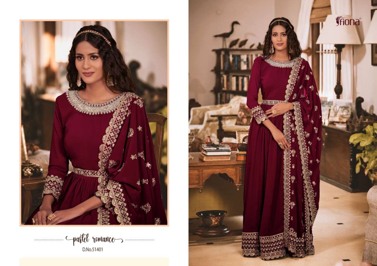 Pakiza By Fiona 51401 To 51404 Series Beautiful Stylish Fancy Colorful Casual Wear & Ethnic Wear Georgette Gowns With Dupatta At Wholesale Price