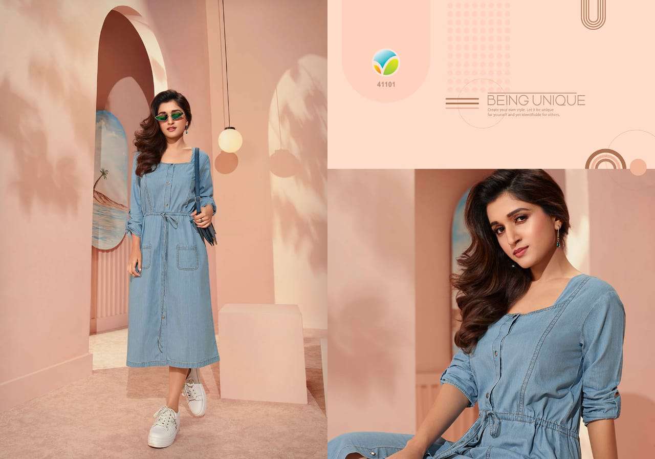 Tumbaa Denim Vol-3 By Vinay Fashion 41101 To 41109 Series Beautiful Stylish Fancy Colorful Casual Wear & Ethnic Wear Denim Kurtis At Wholesale Price