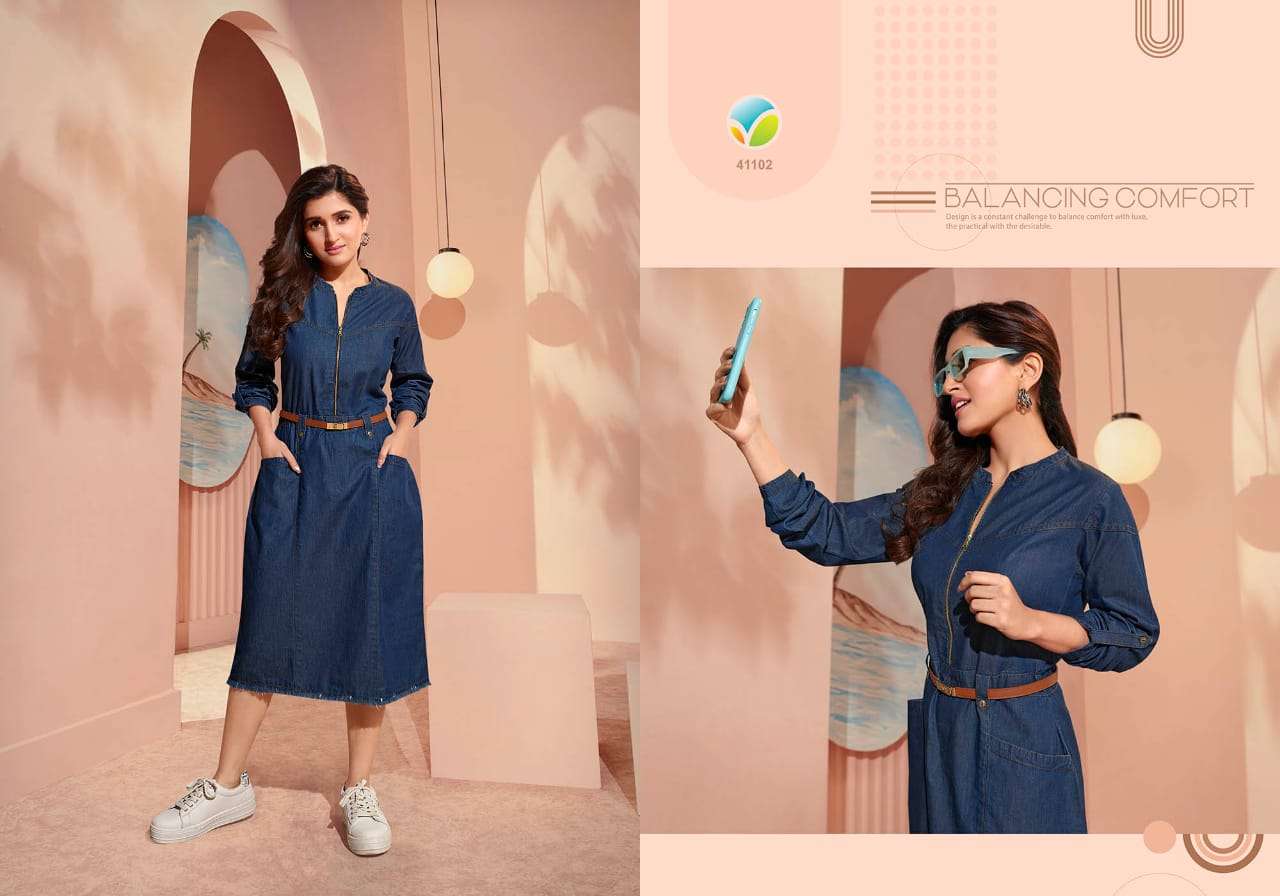 Tumbaa Denim Vol-3 By Vinay Fashion 41101 To 41109 Series Beautiful Stylish Fancy Colorful Casual Wear & Ethnic Wear Denim Kurtis At Wholesale Price