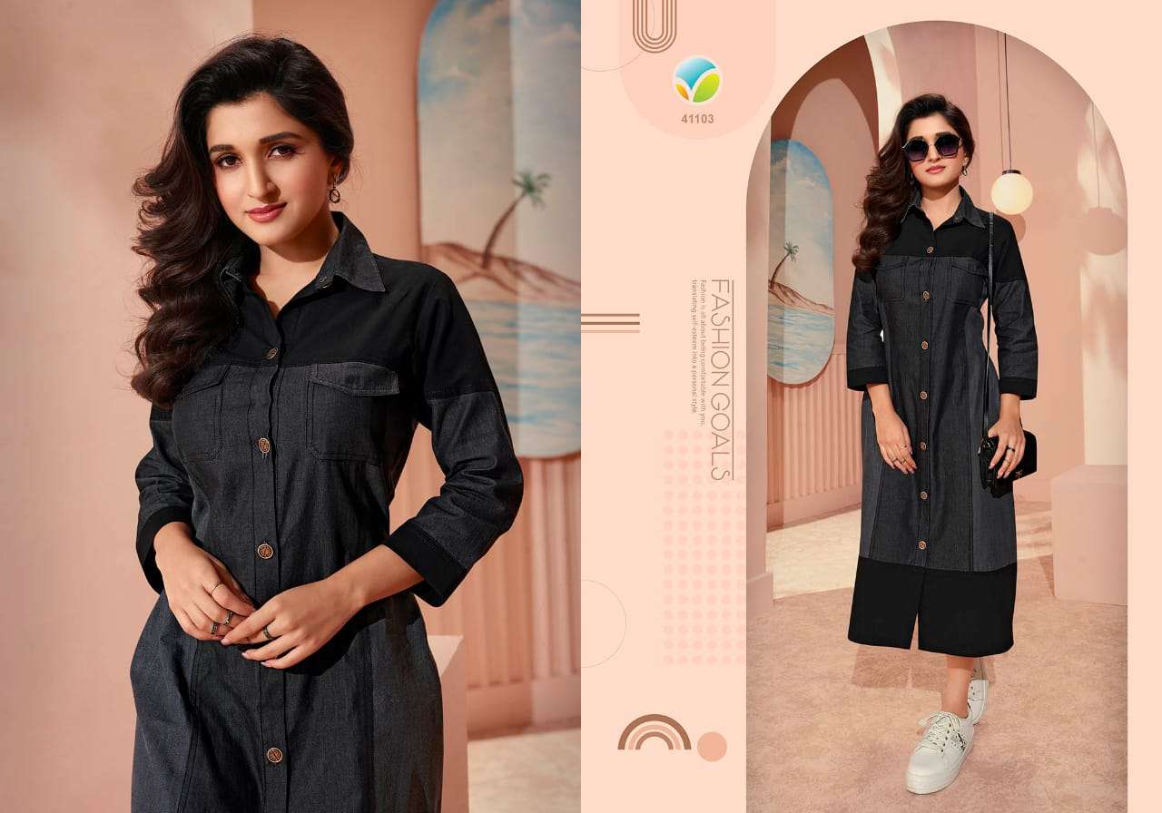 Tumbaa Denim Vol-3 By Vinay Fashion 41101 To 41109 Series Beautiful Stylish Fancy Colorful Casual Wear & Ethnic Wear Denim Kurtis At Wholesale Price