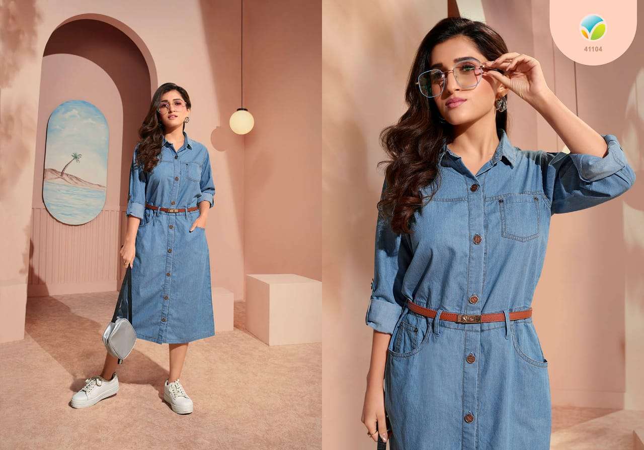 Tumbaa Denim Vol-3 By Vinay Fashion 41101 To 41109 Series Beautiful Stylish Fancy Colorful Casual Wear & Ethnic Wear Denim Kurtis At Wholesale Price