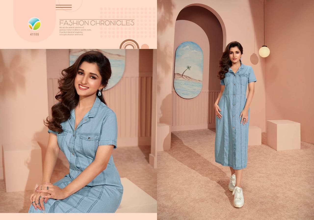 Tumbaa Denim Vol-3 By Vinay Fashion 41101 To 41109 Series Beautiful Stylish Fancy Colorful Casual Wear & Ethnic Wear Denim Kurtis At Wholesale Price