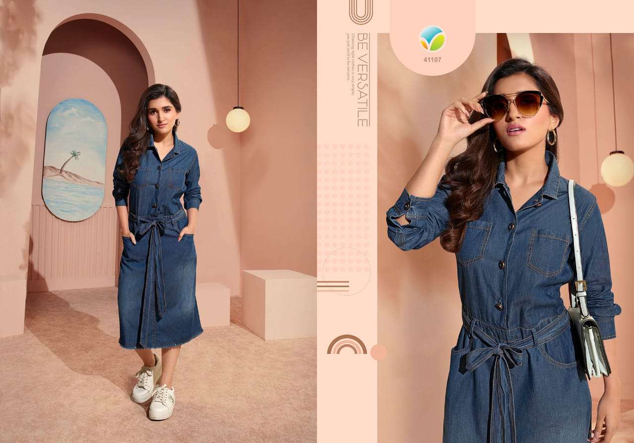 Tumbaa Denim Vol-3 By Vinay Fashion 41101 To 41109 Series Beautiful Stylish Fancy Colorful Casual Wear & Ethnic Wear Denim Kurtis At Wholesale Price