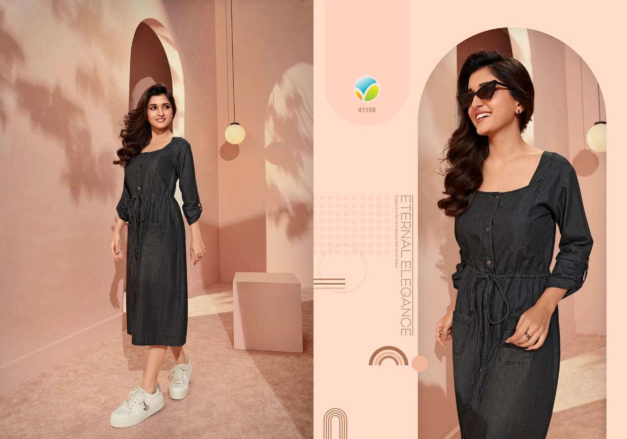 Tumbaa Denim Vol-3 By Vinay Fashion 41101 To 41109 Series Beautiful Stylish Fancy Colorful Casual Wear & Ethnic Wear Denim Kurtis At Wholesale Price