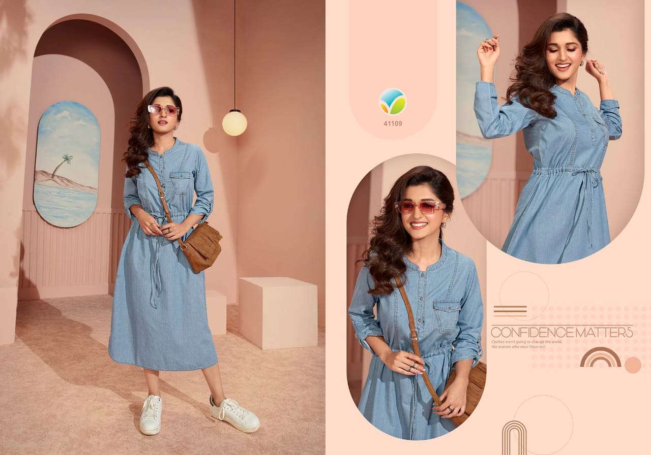 Tumbaa Denim Vol-3 By Vinay Fashion 41101 To 41109 Series Beautiful Stylish Fancy Colorful Casual Wear & Ethnic Wear Denim Kurtis At Wholesale Price