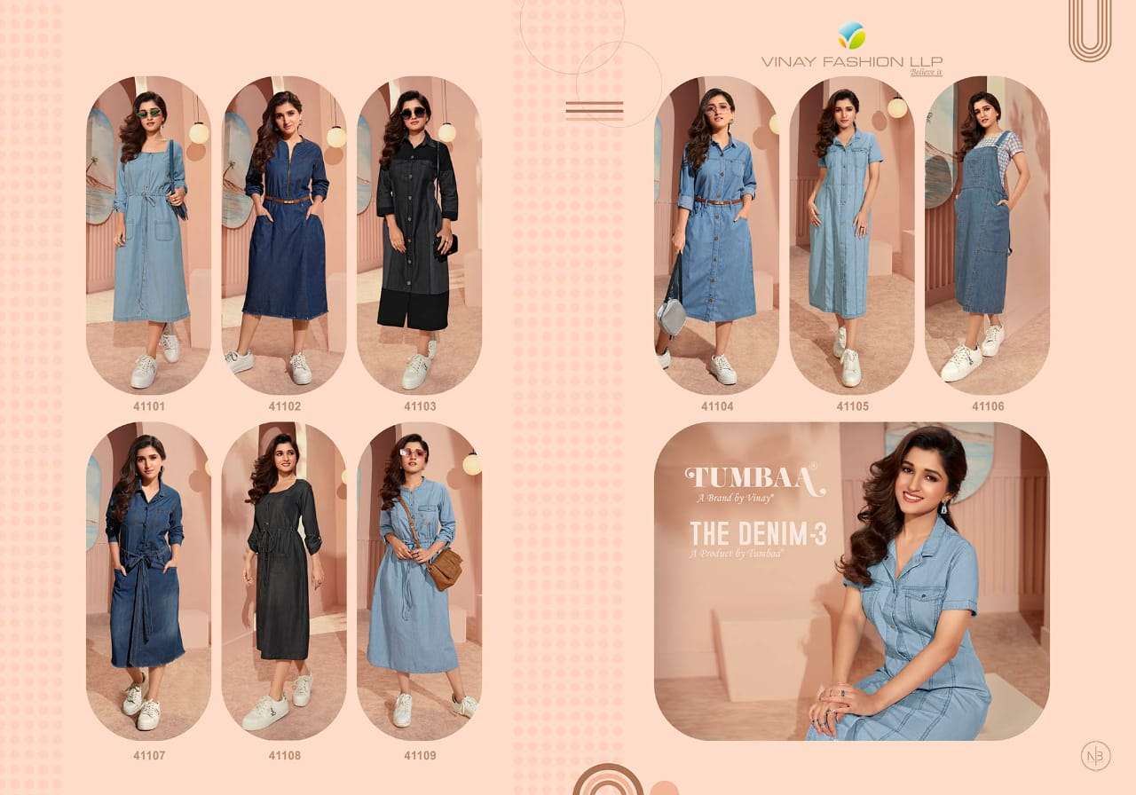 Tumbaa Denim Vol-3 By Vinay Fashion 41101 To 41109 Series Beautiful Stylish Fancy Colorful Casual Wear & Ethnic Wear Denim Kurtis At Wholesale Price