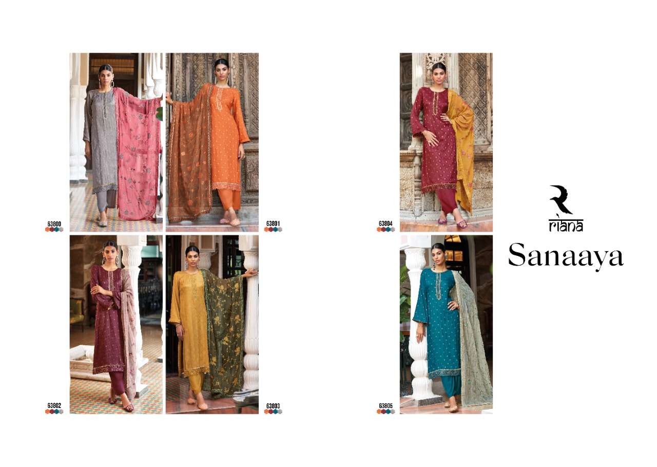 Sanaaya By Riana 63800 To 63805 Series Beautiful Suits Stylish Fancy Colorful Party Wear & Occasional Wear Pure Jacquard Print Dresses At Wholesale Price