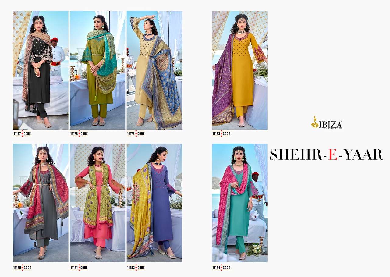 Shehr-E-Yaar By Ibiza 11177 To 11184 Series Beautiful Suits Stylish Colorful Fancy Casual Wear & Ethnic Wear Pure Silk Embroidered Dresses At Wholesale Price
