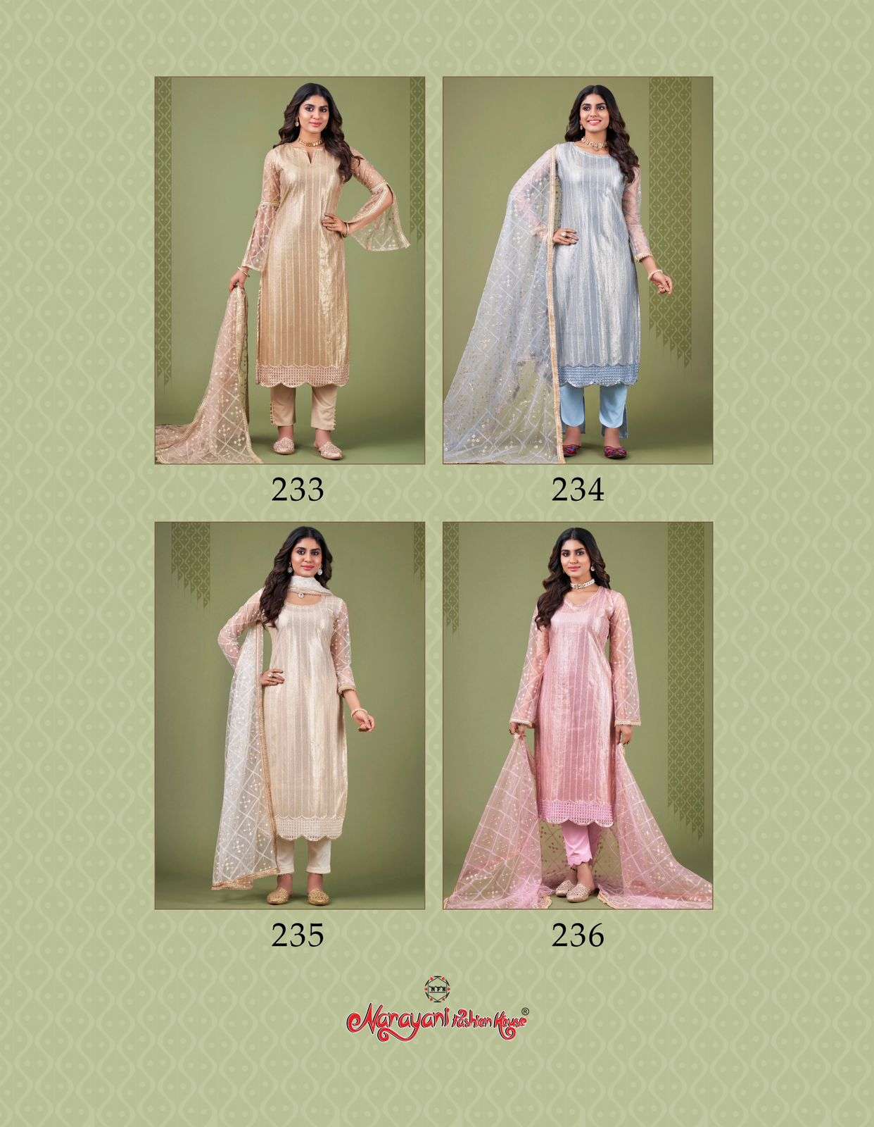 Zehra Vol-4 By Narayani Fashion House 233 To 236 Series Beautiful Suits Colorful Stylish Fancy Casual Wear & Ethnic Wear Net Embroidered Dresses At Wholesale Price