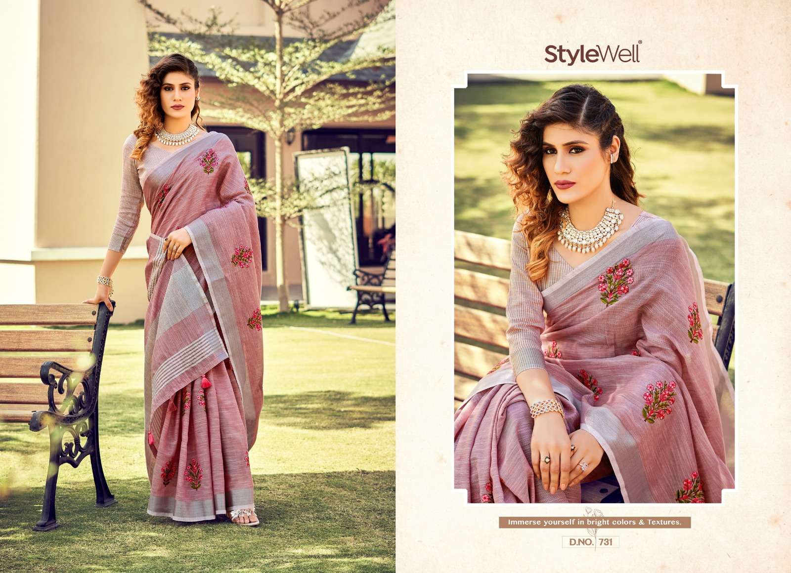 Kavya Vol-4 By Stylewell 731 To 738 Series Indian Traditional Wear Collection Beautiful Stylish Fancy Colorful Party Wear & Occasional Wear Linen Sarees At Wholesale Price