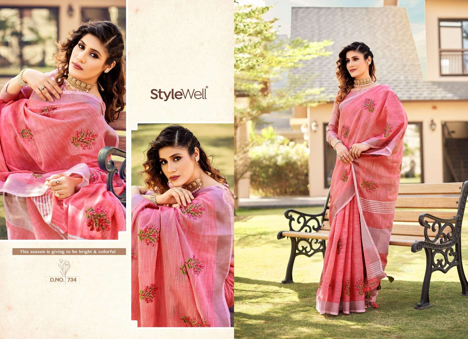 Kavya Vol-4 By Stylewell 731 To 738 Series Indian Traditional Wear Collection Beautiful Stylish Fancy Colorful Party Wear & Occasional Wear Linen Sarees At Wholesale Price