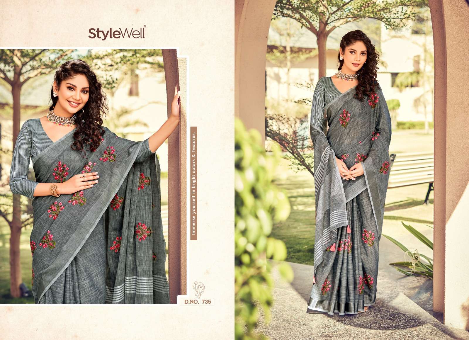 Kavya Vol-4 By Stylewell 731 To 738 Series Indian Traditional Wear Collection Beautiful Stylish Fancy Colorful Party Wear & Occasional Wear Linen Sarees At Wholesale Price