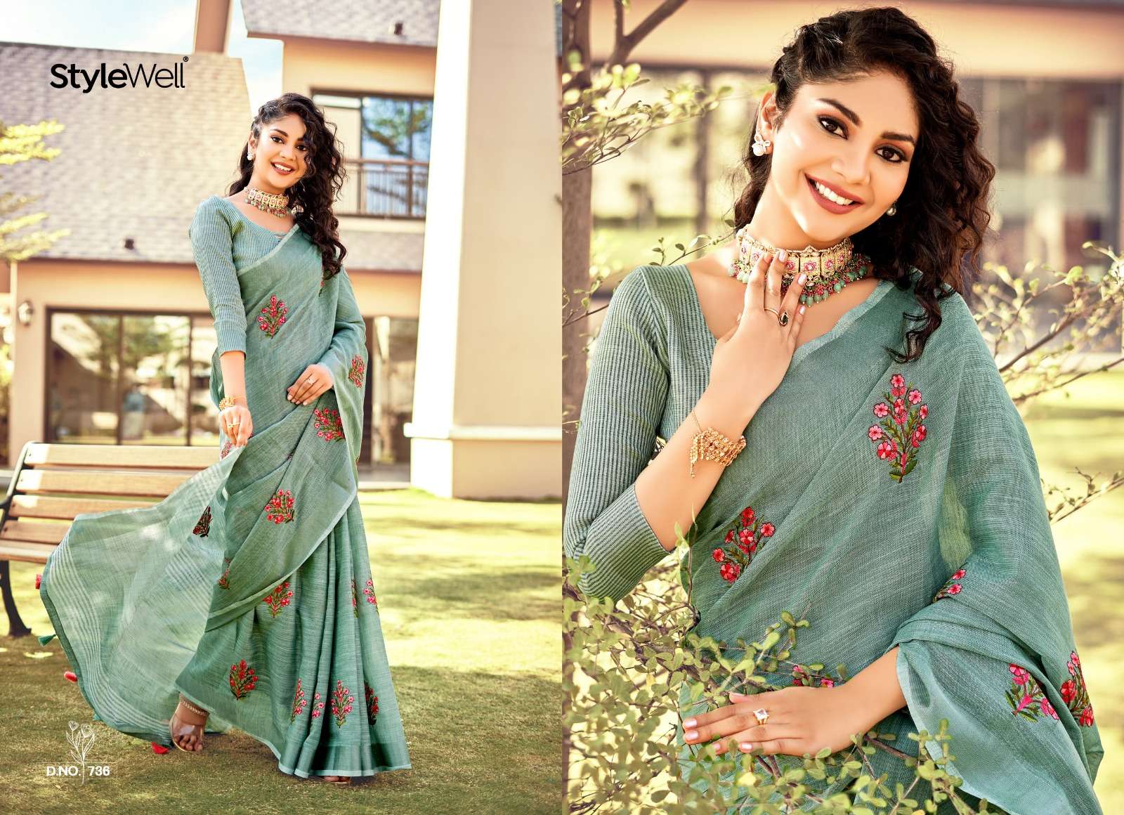 Kavya Vol-4 By Stylewell 731 To 738 Series Indian Traditional Wear Collection Beautiful Stylish Fancy Colorful Party Wear & Occasional Wear Linen Sarees At Wholesale Price