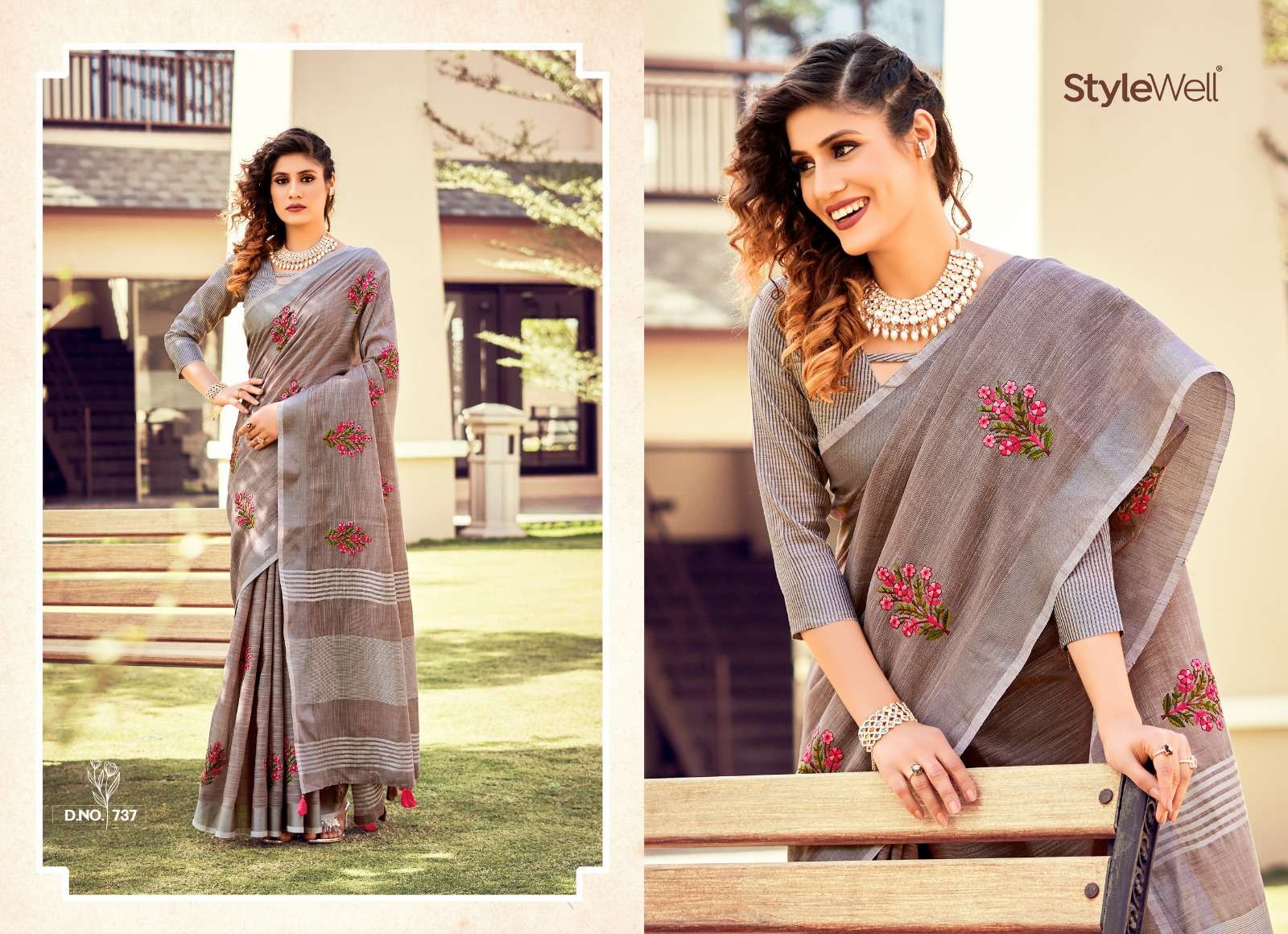Kavya Vol-4 By Stylewell 731 To 738 Series Indian Traditional Wear Collection Beautiful Stylish Fancy Colorful Party Wear & Occasional Wear Linen Sarees At Wholesale Price