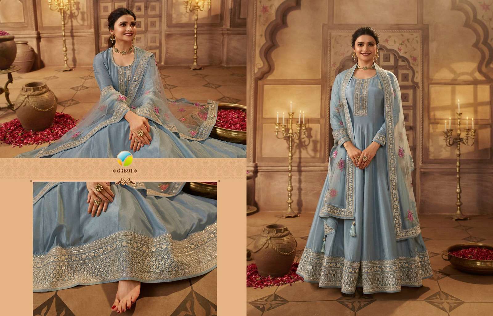 Kaseesh Noormahal By Vinay Fashion 63691 To 63698 Series Beautiful Colorful Stylish Fancy Casual Wear & Ethnic Wear & Ready To Wear Dola Silk Embroidered Dresses At Wholesale Price