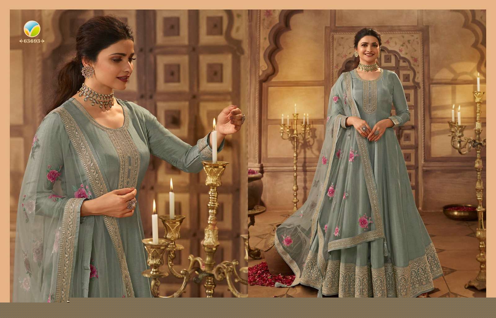 Kaseesh Noormahal By Vinay Fashion 63691 To 63698 Series Beautiful Colorful Stylish Fancy Casual Wear & Ethnic Wear & Ready To Wear Dola Silk Embroidered Dresses At Wholesale Price