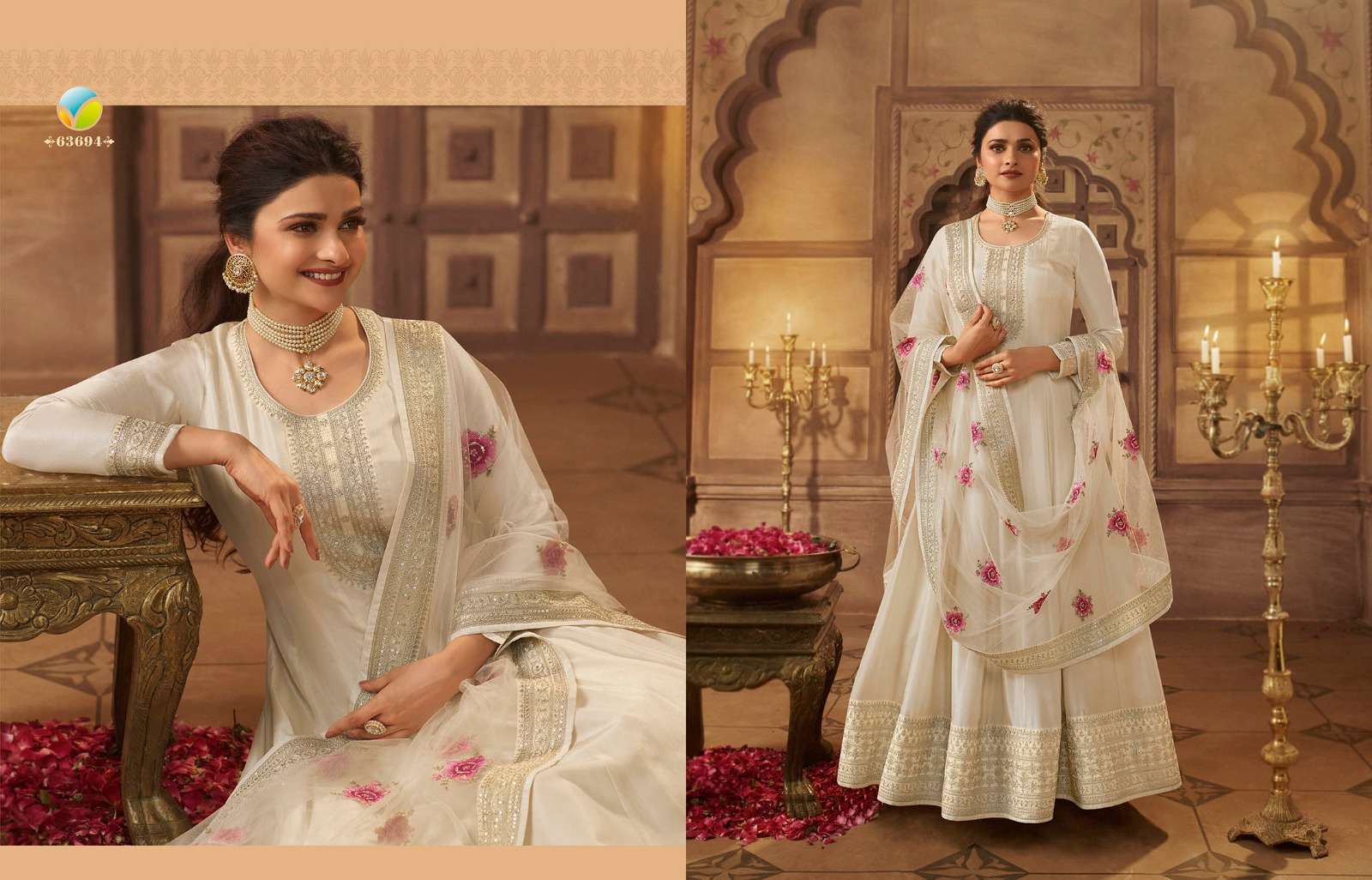 Kaseesh Noormahal By Vinay Fashion 63691 To 63698 Series Beautiful Colorful Stylish Fancy Casual Wear & Ethnic Wear & Ready To Wear Dola Silk Embroidered Dresses At Wholesale Price