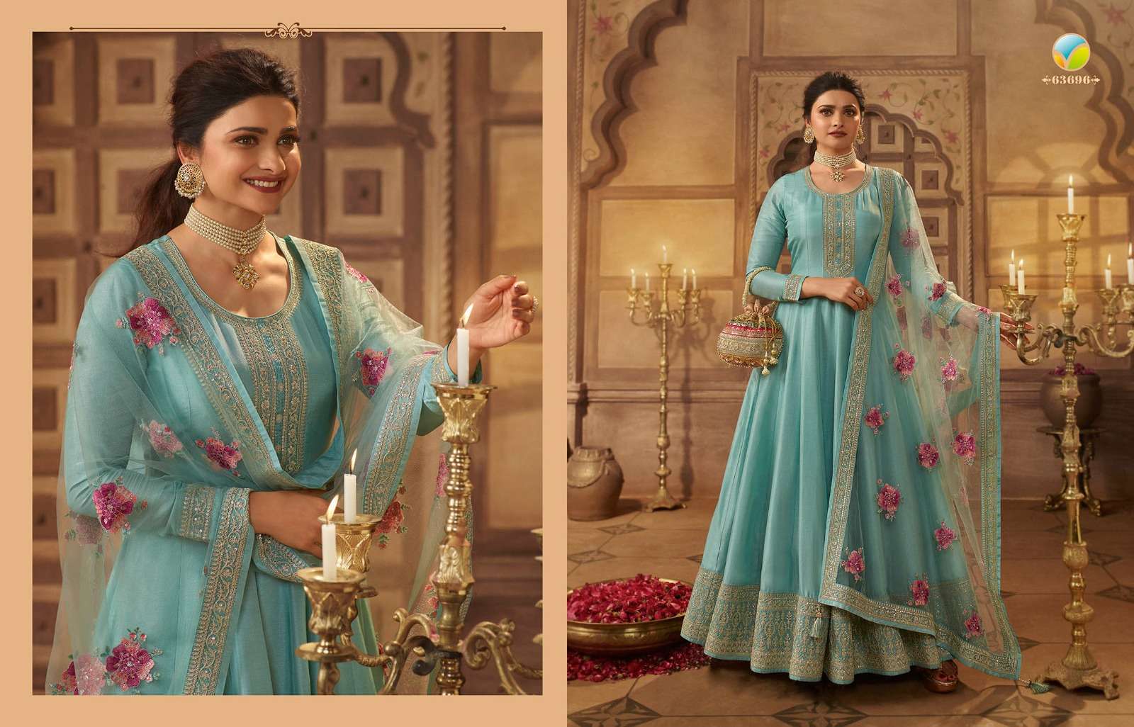 Kaseesh Noormahal By Vinay Fashion 63691 To 63698 Series Beautiful Colorful Stylish Fancy Casual Wear & Ethnic Wear & Ready To Wear Dola Silk Embroidered Dresses At Wholesale Price