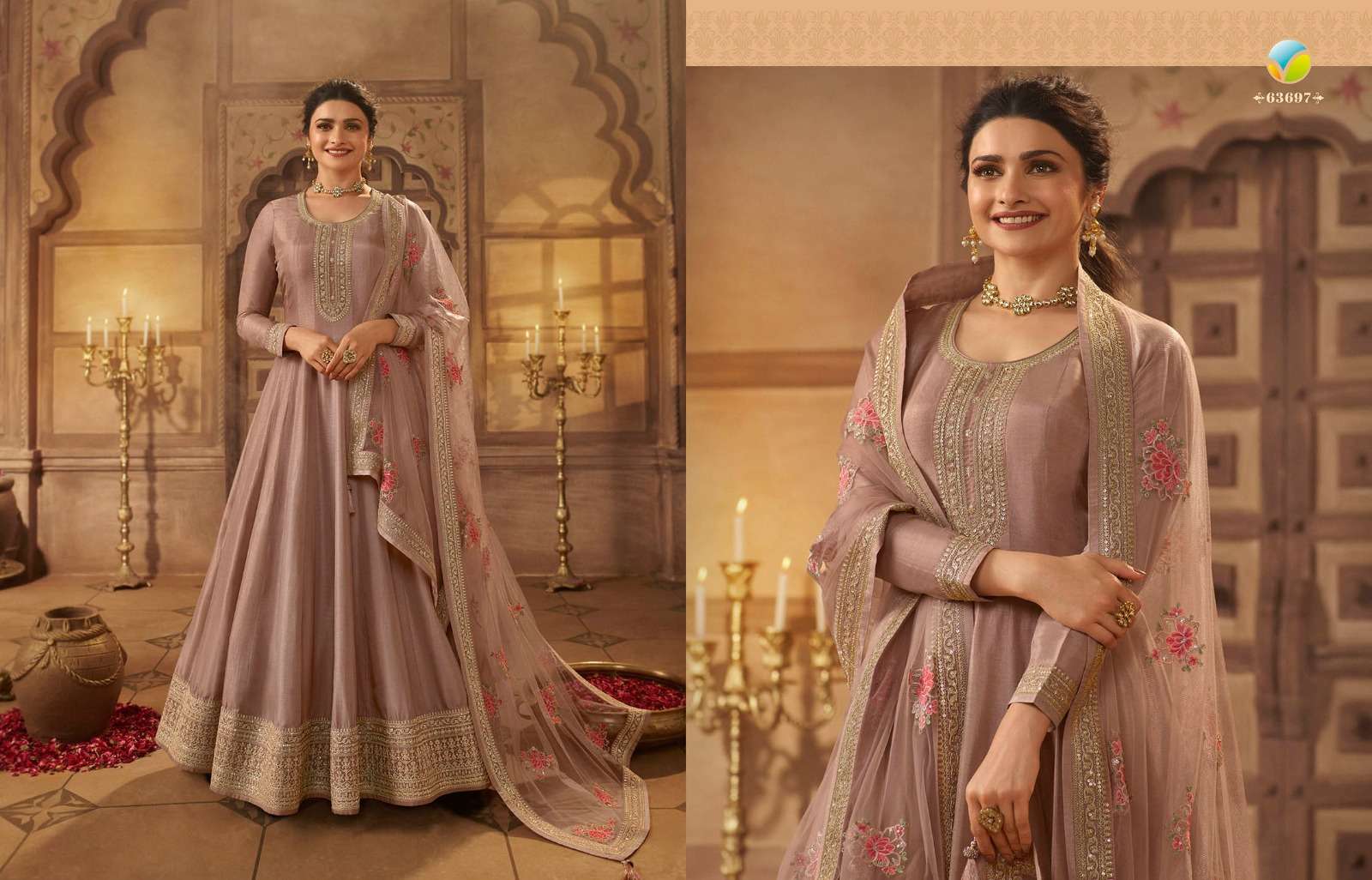 Kaseesh Noormahal By Vinay Fashion 63691 To 63698 Series Beautiful Colorful Stylish Fancy Casual Wear & Ethnic Wear & Ready To Wear Dola Silk Embroidered Dresses At Wholesale Price
