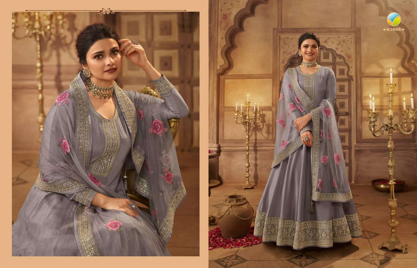 Kaseesh Noormahal By Vinay Fashion 63691 To 63698 Series Beautiful Colorful Stylish Fancy Casual Wear & Ethnic Wear & Ready To Wear Dola Silk Embroidered Dresses At Wholesale Price