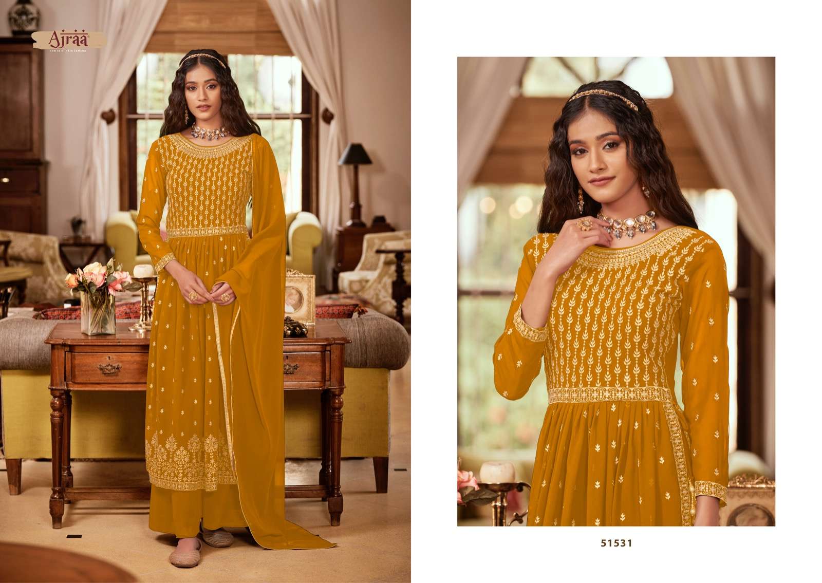Hiva Vol-5 By Ajraa 51231 To 51234 Series Beautiful Colorful Stylish Fancy Casual Wear & Ethnic Wear & Ready To Wear Georgette Embroidered Dresses At Wholesale Price