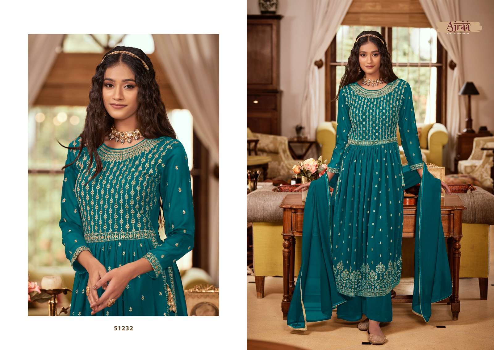 Hiva Vol-5 By Ajraa 51231 To 51234 Series Beautiful Colorful Stylish Fancy Casual Wear & Ethnic Wear & Ready To Wear Georgette Embroidered Dresses At Wholesale Price